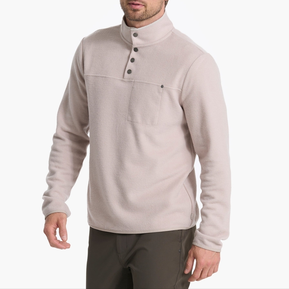 Vuori Men's Button-Front Pullover Sweater in Light Taupe